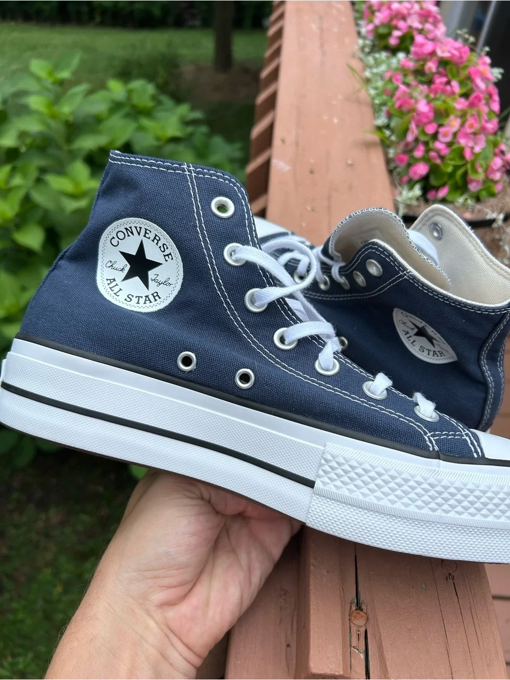 Converse Navy and White Chuck Taylor Platform High Top Sneakers
